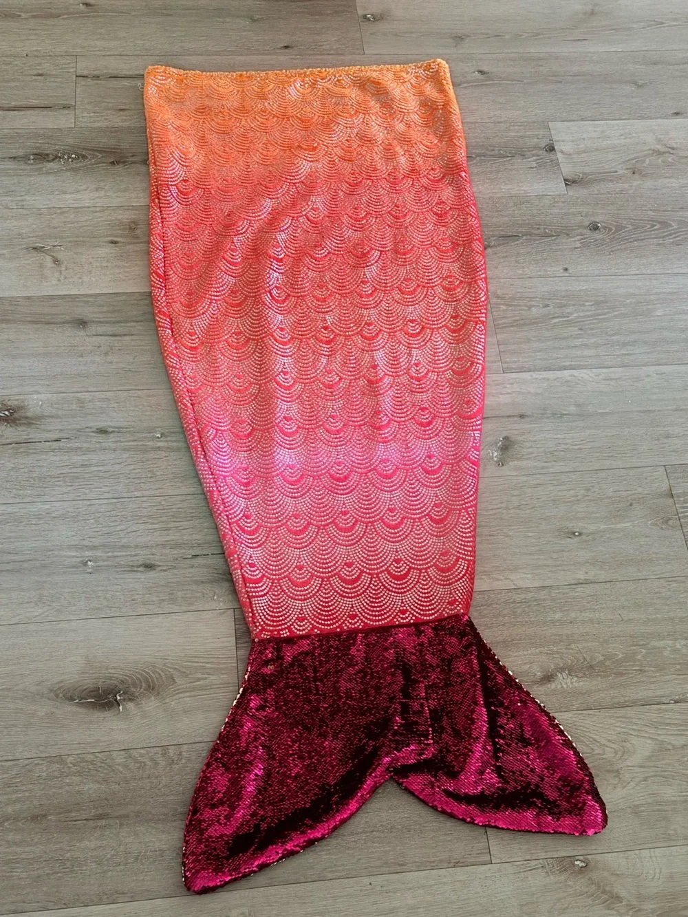 Girls Ombre Pink-Orange Sequin Mermaid One-Piece